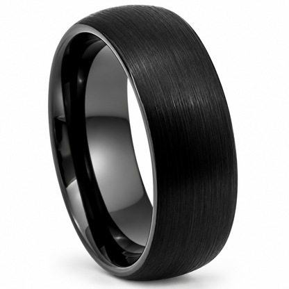 Black Brushed Finish Tungsten 8mm Wedding Band — angled studio product view