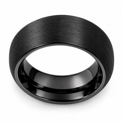 Black Brushed Finish Tungsten 8mm Wedding Band — topdown studio product view