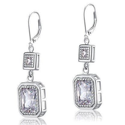 4 Carat Emerald Cut Simulated Diamond 925 Sterling Silver Dangle Earrings XFE8014