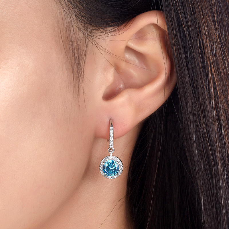 1.5 Carat Simulated Blue Topaz 925 Sterling Silver Dangle Earrings XFE8027