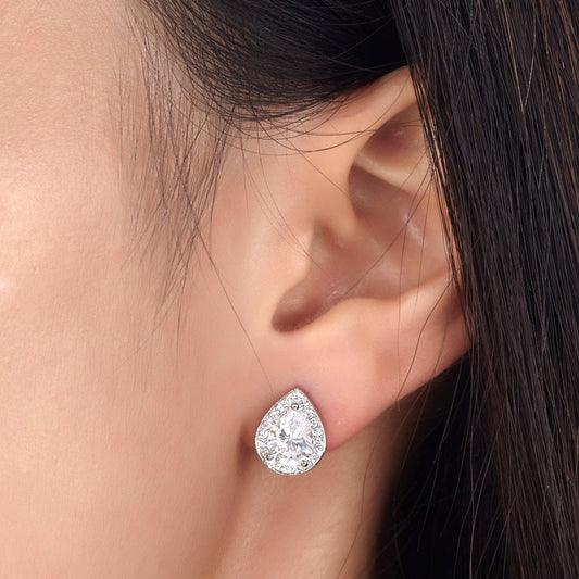 1 Carat Pear Cut Simulated Diamond 925 Sterling Silver Stud Earrings XFE8032
