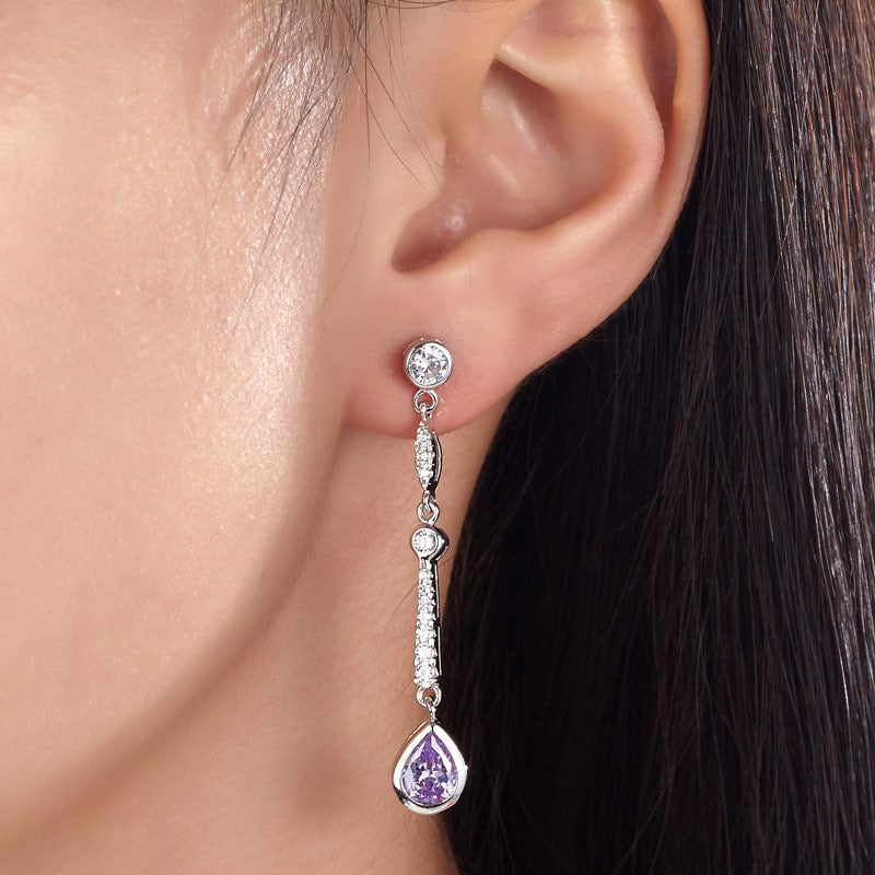 Purple Simulated Sapphire 925 Sterling Silver Dangle Earrings XFE8063