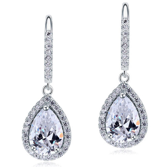 2 Carat Simulated Pear Cut Diamond Dangle Drop Sterling 925 Silver Earrings XFE8066