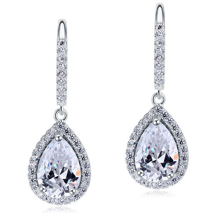 2 Carat Simulated Pear Cut Diamond Dangle Drop Sterling 925 Silver Earrings XFE8066