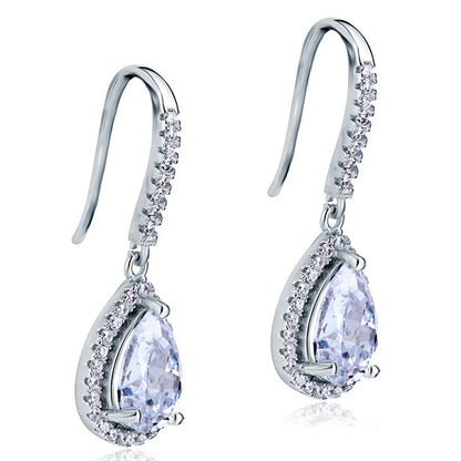 2 Carat Simulated Pear Cut Diamond Dangle Drop Sterling 925 Silver Earrings XFE8066