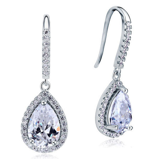 2 Carat Simulated Pear Cut Diamond Dangle Drop Sterling 925 Silver Earrings XFE8066
