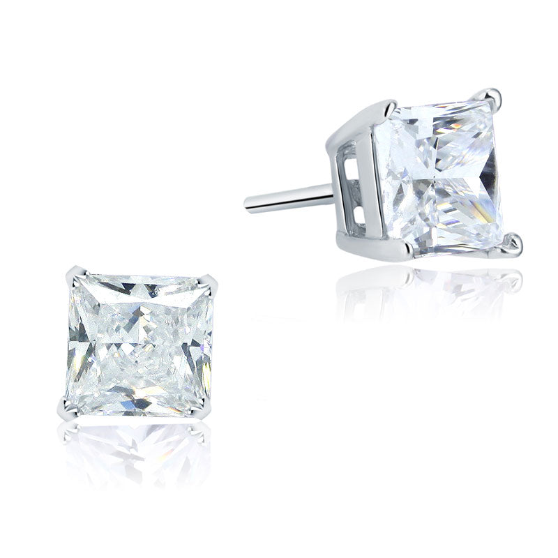 925 Sterling Silver Stud Earrings 1 Carat Princess Cut Simulated Diamond  XFE8077