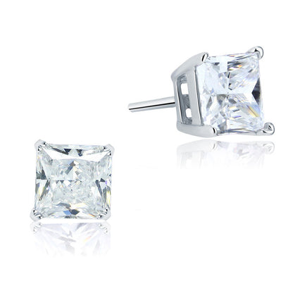 925 Sterling Silver Stud Earrings 1 Carat Princess Cut Simulated Diamond  XFE8077