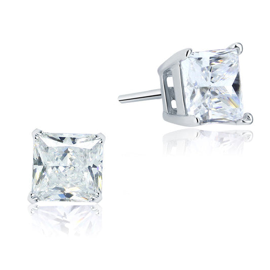 925 Sterling Silver Stud Earrings 1 Carat Princess Cut Simulated Diamond  XFE8077