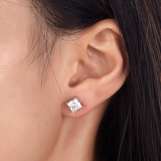 925 Sterling Silver Stud Earrings 1 Carat Princess Cut Simulated Diamond  XFE8077