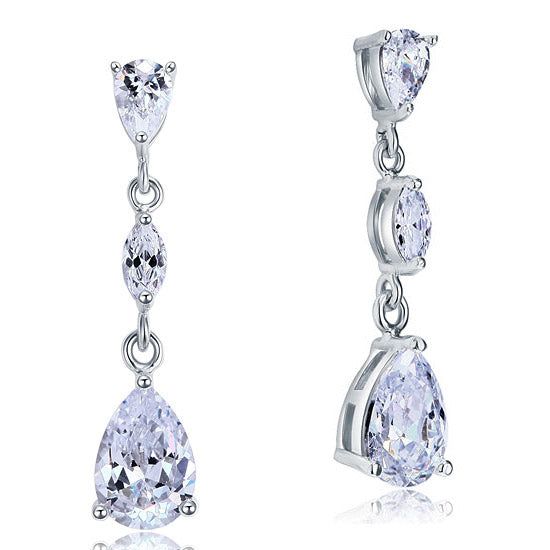2 Carat Simulated Pear Cut Diamond Dangle Drop Sterling 925 Silver Earrings XFE8083