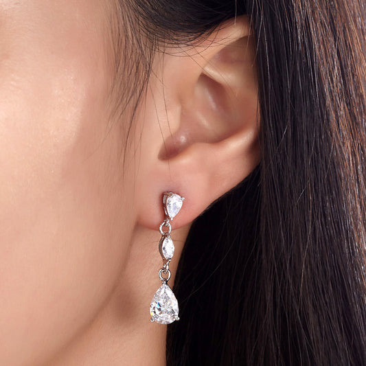 2 Carat Simulated Pear Cut Diamond Dangle Drop Sterling 925 Silver Earrings XFE8083