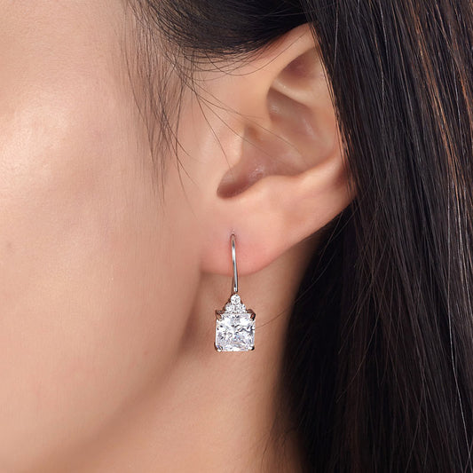2 Carat Princess Cut Simulated Diamond Dangle Drop 925 Sterling Silver Earrings XFE8092