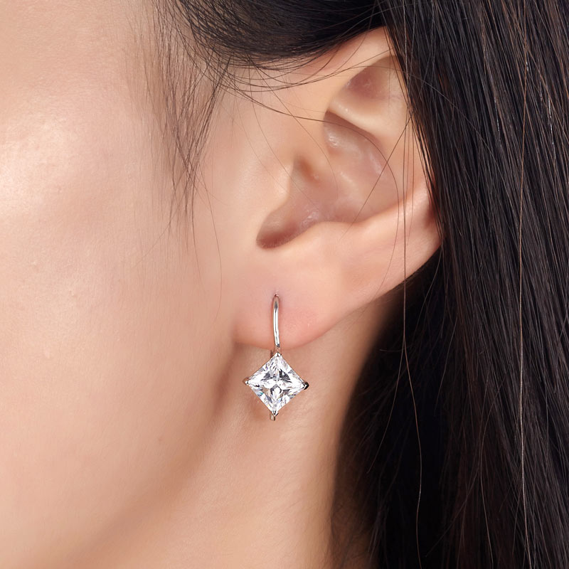1.5 Carat Princess Cut Simulated Diamond Dangle Drop 925 Sterling Silver Earrings XFE8100