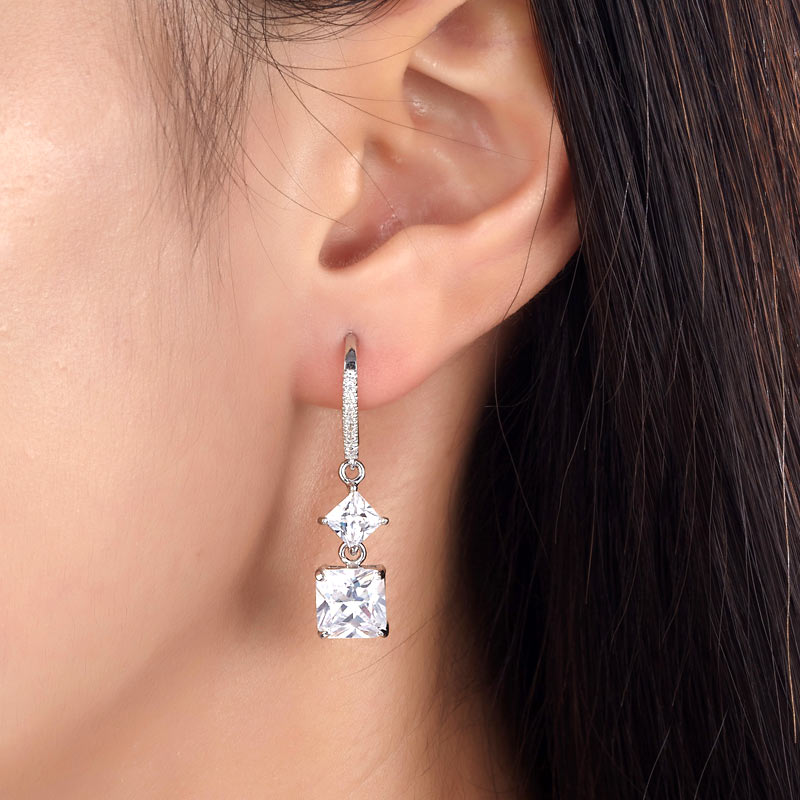 2 Carat Princess Cut Simulated Diamond Dangle Drop 925 Sterling Silver Earrings XFE8101