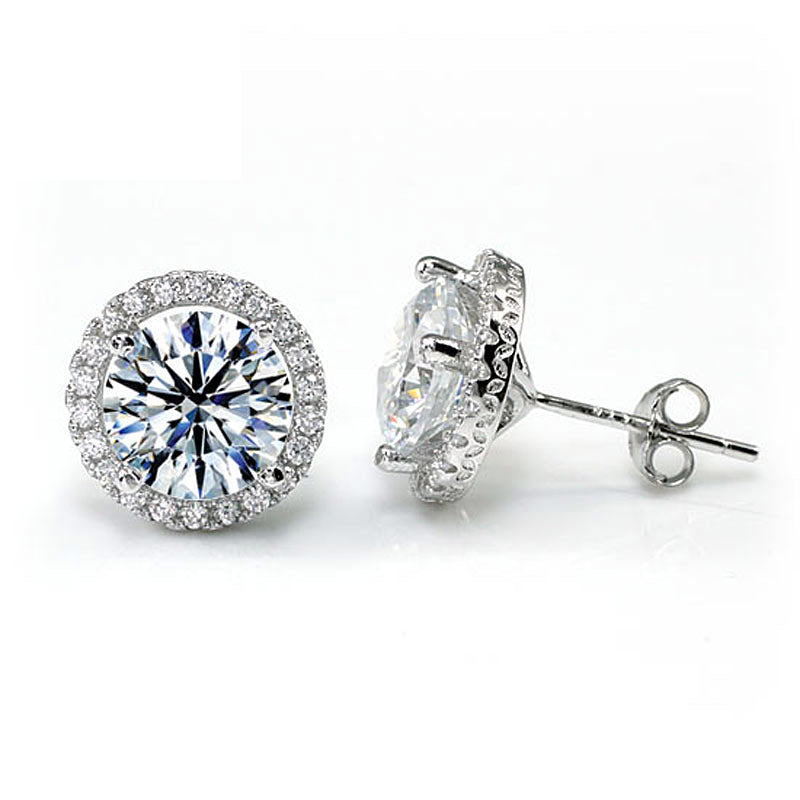 2 Carat Round Cut Simulated Diamond Halo Stud 925 Sterling Silver Earrings XFE8102