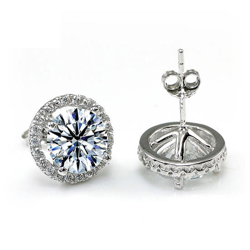 2 Carat Round Cut Simulated Diamond Halo Stud 925 Sterling Silver Earrings XFE8102
