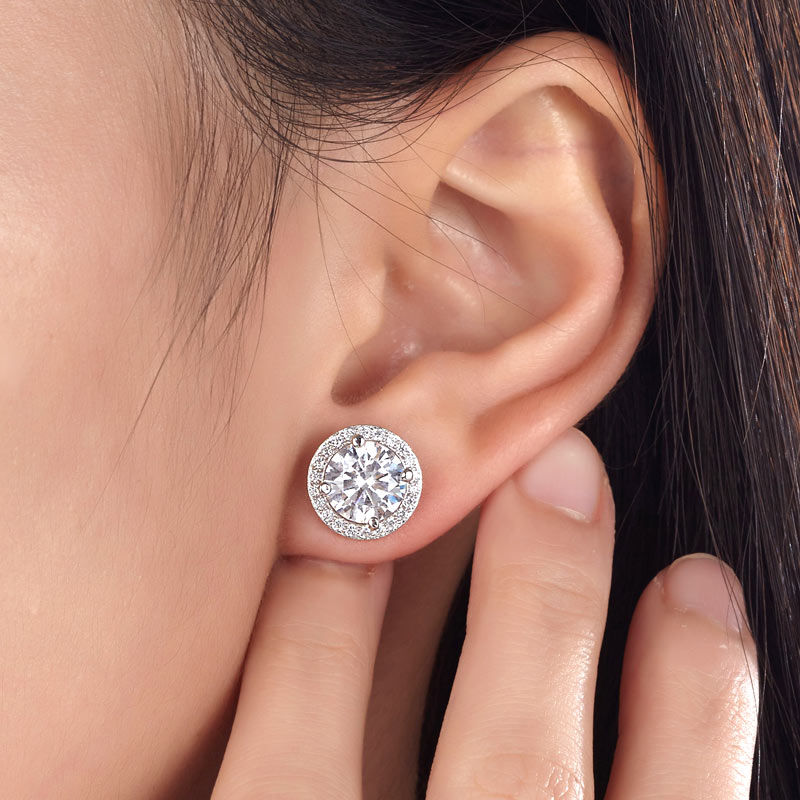 2 Carat Round Cut Simulated Diamond Halo Stud 925 Sterling Silver Earrings XFE8102