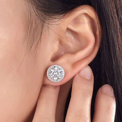 2 Carat Round Cut Simulated Diamond Halo Stud 925 Sterling Silver Earrings XFE8102