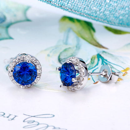 Navy Blue Simulated Sapphire Stud Earrings 925 Sterling Silver Jewelry XFE8109