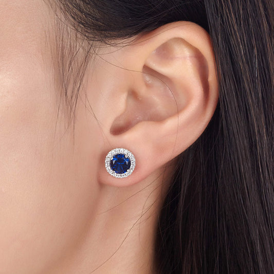 Navy Blue Simulated Sapphire Stud Earrings 925 Sterling Silver Jewelry XFE8109