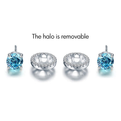 2.5 Carat Round Blue Halo (Removable) Stud 925 Sterling Silver Earrings Jewelry XFE8128