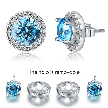 2.5 Carat Round Blue Halo (Removable) Stud 925 Sterling Silver Earrings Jewelry XFE8128