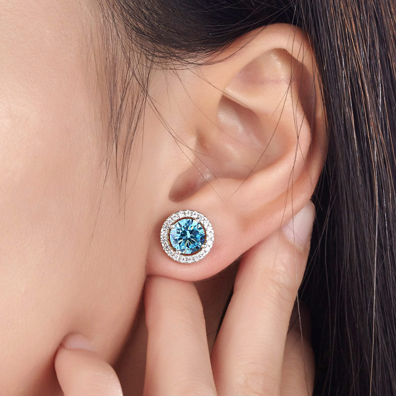 2.5 Carat Round Blue Halo (Removable) Stud 925 Sterling Silver Earrings Jewelry XFE8128