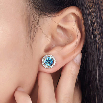 2.5 Carat Round Blue Halo (Removable) Stud 925 Sterling Silver Earrings Jewelry XFE8128