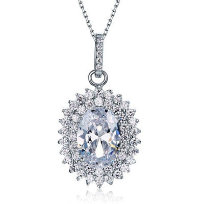 6 Carat Oval Cut Simulated Diamond Sterling 925 Silver Flower Pendant Necklace XFN8006
