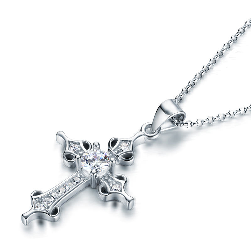 925 Sterling Silver Cross Pendant Necklace Round Cut Simulated Diamond Jewelry XFN8027
