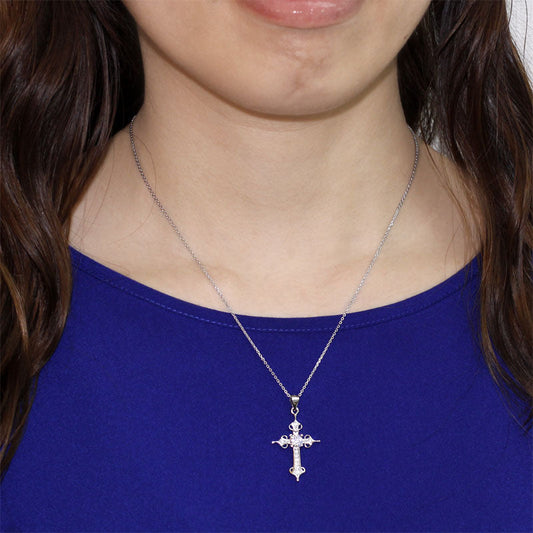 925 Sterling Silver Cross Pendant Necklace Round Cut Simulated Diamond Jewelry XFN8027