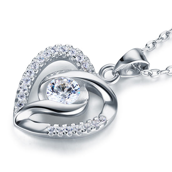 Simulated Diamond Heart 925 Sterling Silver Pendant Necklace XFN8032