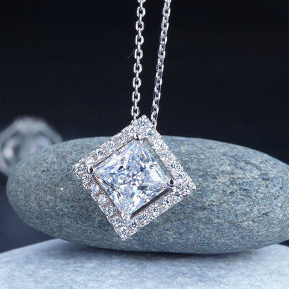 1.5 Carat Princess Cut Simulated Diamond 925 Sterling Silver Pendant Necklace XFN8036