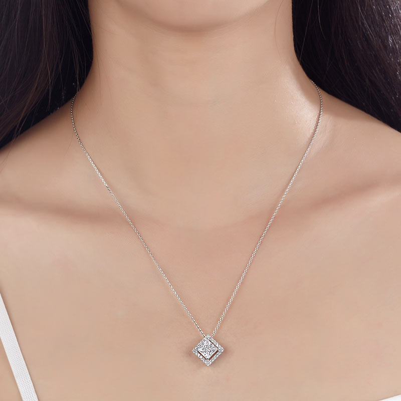 1.5 Carat Princess Cut Simulated Diamond 925 Sterling Silver Pendant Necklace XFN8036