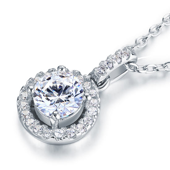 1 Carat Round Cut Simulated Diamond Bridal 925 Sterling Silver Pendant Necklace XFN8037