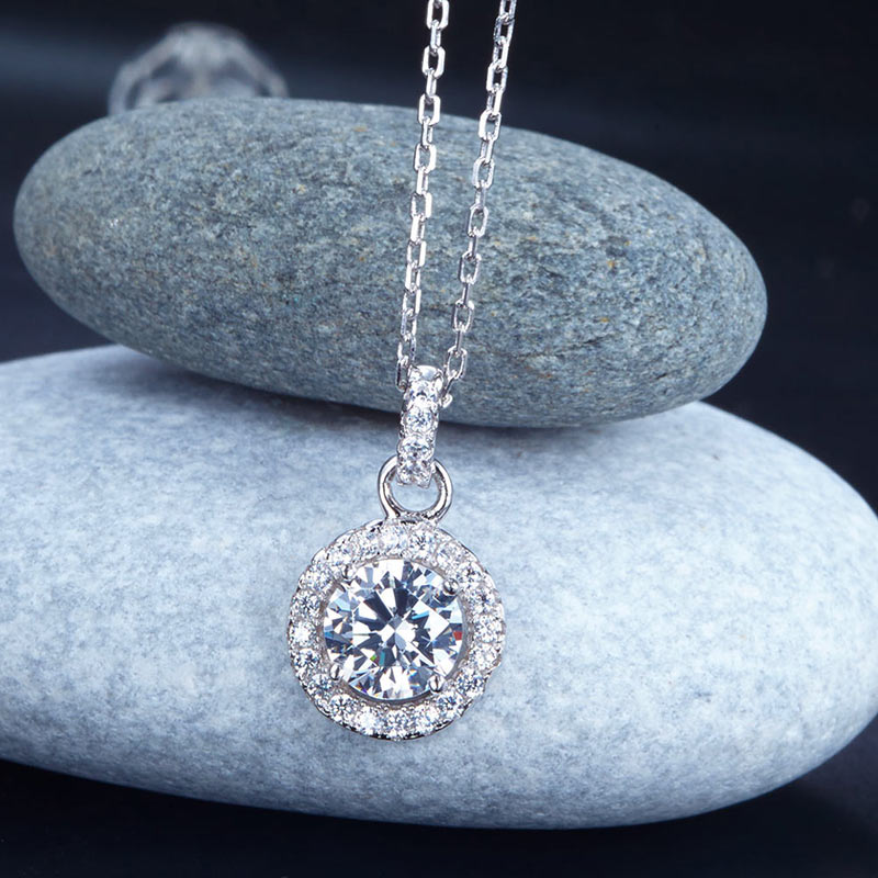 1 Carat Round Cut Simulated Diamond Bridal 925 Sterling Silver Pendant Necklace XFN8037