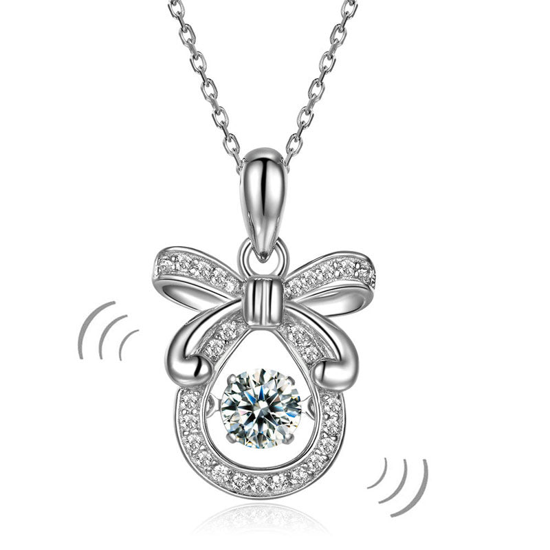 Ribbon Dancing Stone Pendant Necklace 925 Sterling Silver Good for Wedding Bridesmaid Gift XFN8073