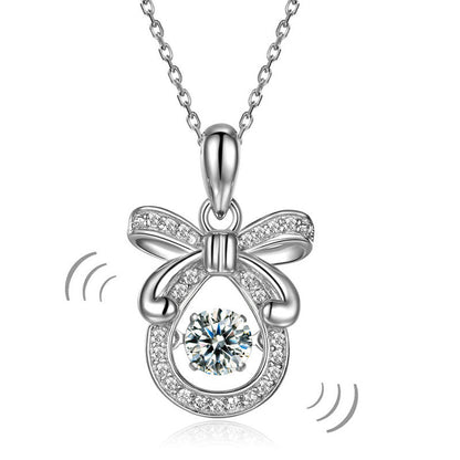 Ribbon Dancing Stone Pendant Necklace 925 Sterling Silver Good for Wedding Bridesmaid Gift XFN8073