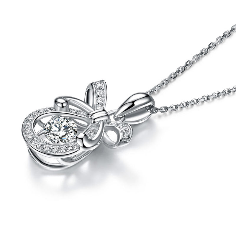 Ribbon Dancing Stone Pendant Necklace 925 Sterling Silver Good for Wedding Bridesmaid Gift XFN8073