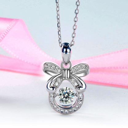 Ribbon Dancing Stone Pendant Necklace 925 Sterling Silver Good for Wedding Bridesmaid Gift XFN8073