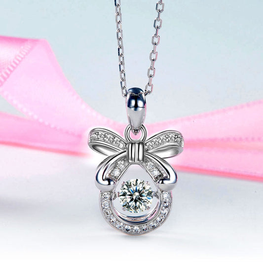 Ribbon Dancing Stone Pendant Necklace 925 Sterling Silver Good for Wedding Bridesmaid Gift XFN8073