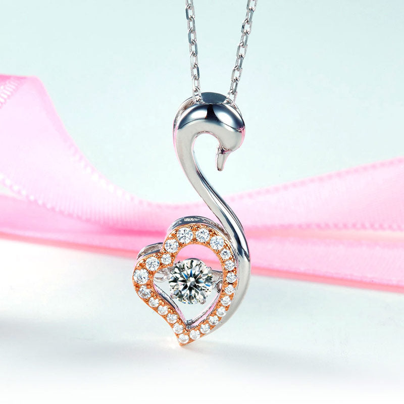 Swan Dancing Stone Pendant Necklace 925 Sterling Silver Good for Wedding Bridesmaid Gift XFN8076
