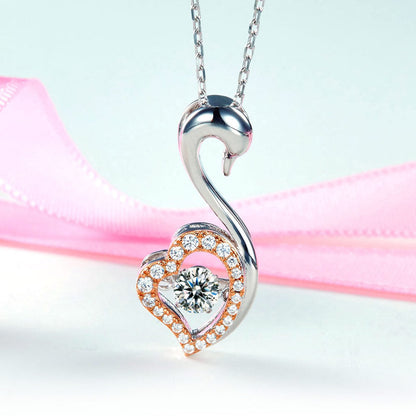Swan Dancing Stone Pendant Necklace 925 Sterling Silver Good for Wedding Bridesmaid Gift XFN8076