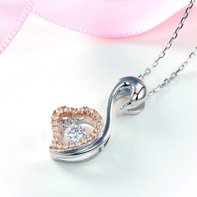 Swan Dancing Stone Pendant Necklace 925 Sterling Silver Good for Wedding Bridesmaid Gift XFN8076