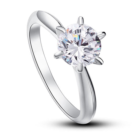 6 Claws Simulated Diamond Engagement Ring 925 Sterling Silver Classic XFR8002
