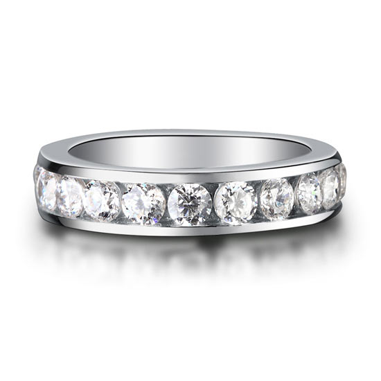 Channel Setting Simulated Diamond 925 Sterling Silver Eternity Band Wedding Anniversary Ring XFR8004