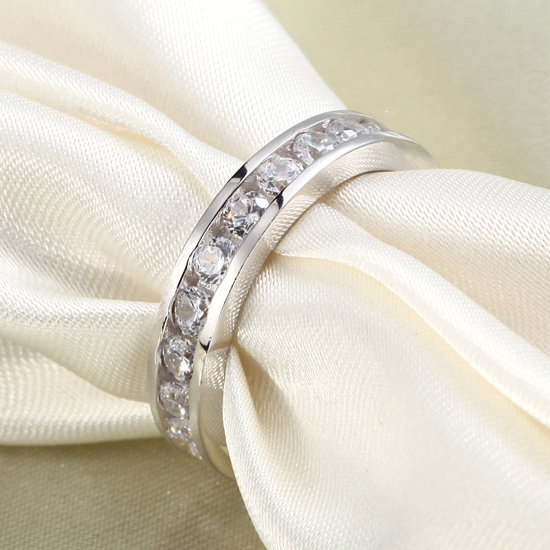 Channel Setting Simulated Diamond 925 Sterling Silver Eternity Band Wedding Anniversary Ring XFR8004