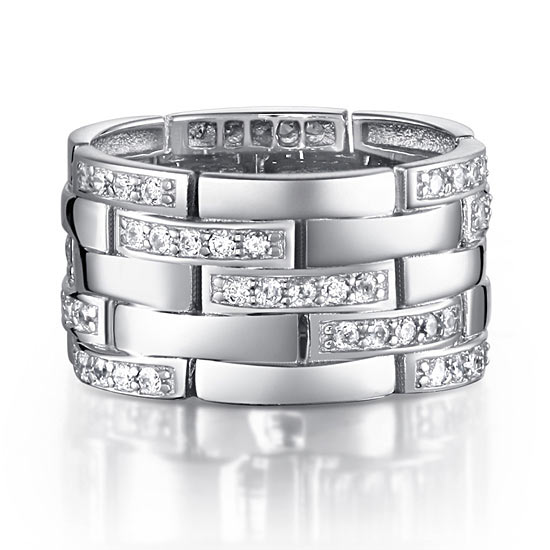 Simulated Diamond 925 Sterling Silver 1 cm Band Wedding Anniversary Ring XFR8005