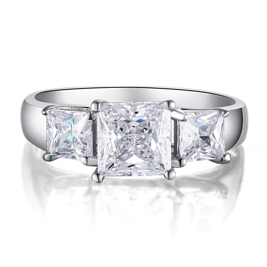 1.5 Carat 3-Stones Simulated Diamond 925 Sterling Silver Wedding Anniversary Ring XFR8008
